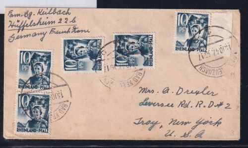 Französische Zone Rheinland Pfalz 3 auf Brief als MeF, portogerecht #DAL32