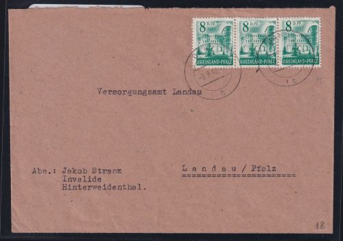 Französische Zone Rheinland Pfalz 18 auf Brief als MeF, portogerecht #DAL37