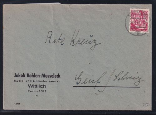 Französische Zone Rheinland Pfalz 25 auf Brief als EF, portogerecht #DAL57