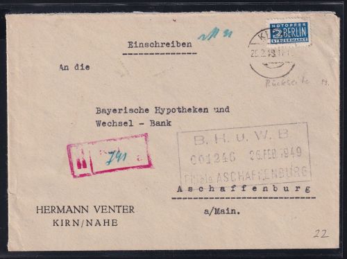 Französische Zone Rheinland Pfalz 22 auf Brief als MiF, portogerecht #DAL60