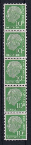 BRD Bund 183 W v R postfrisch Rollenmarke, 5er Streifen #DAM86