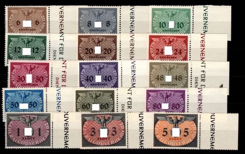 Generalgouvernement Dienstmarken 1-15 postfrisch vom Seitenrand #DAT94