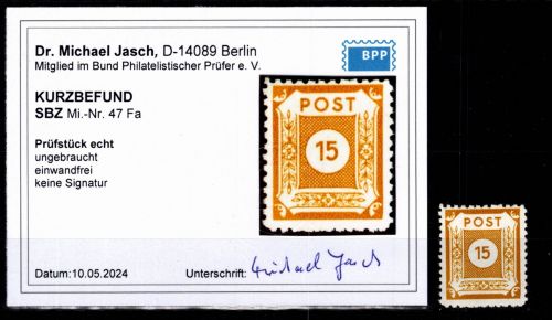 SBZ 47 F a mit Falz geprüft Dr. Jasch BPP #DAU16