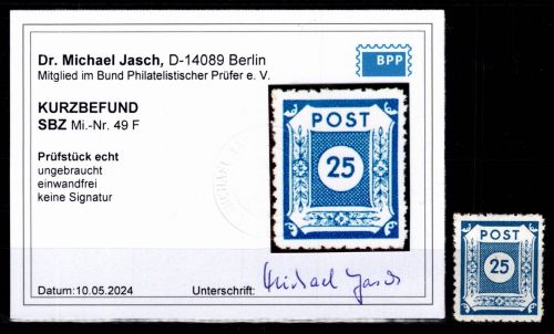 SBZ 49 F mit Falz geprüft Dr. Jasch BPP #DAU17