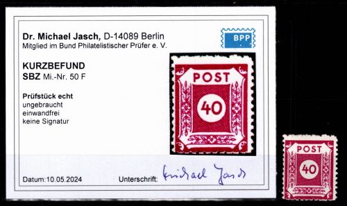 SBZ 50 F mit Falz geprüft Dr. Jasch BPP #DAU18