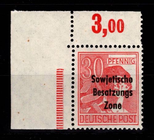 SBZ allg. Ausgaben 192 P OR dgz. Ecke 1 postfrisch nicht gefaltet #DAU74