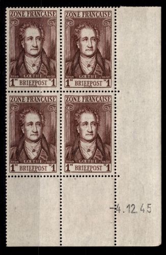 Franz. Zone Allg. Ausg. 11 v Br u 4.12.45 postfrisch im 4er Block Eckrand #DAX39