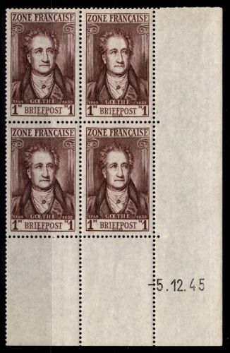 Franz. Zone Allg. Ausg. 11 v Br u 5.12.45 postfrisch im 4er Block Eckrand #DAX40