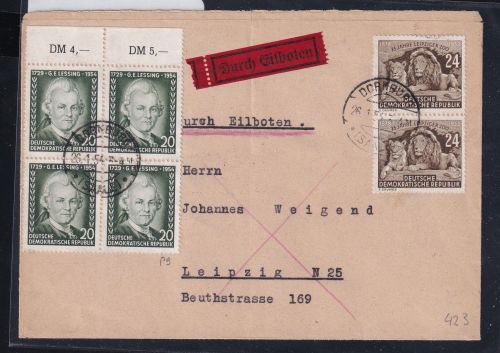 DDR 397, 423 auf Brief als Mischfrankatur durch Eilboten #DAX72