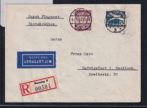 Danzig 247, 254 auf Brief Einschreiben Luftpost #DAX99
