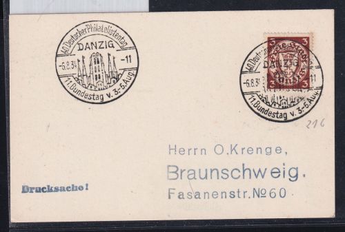 Danzig 216 auf Postkarte Drucksache #DAY04