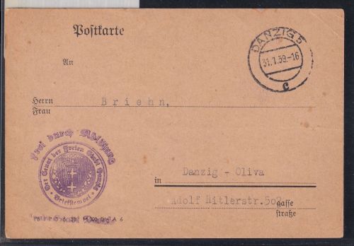 Danzig Frei durch Ablösung auf Postkarte mit Briefstempel Senat Danzig #DAY09