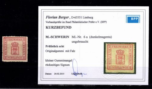 Mecklenburg Schwerin 6a mit Falz Kurzbefund Berger BPP #DBA78