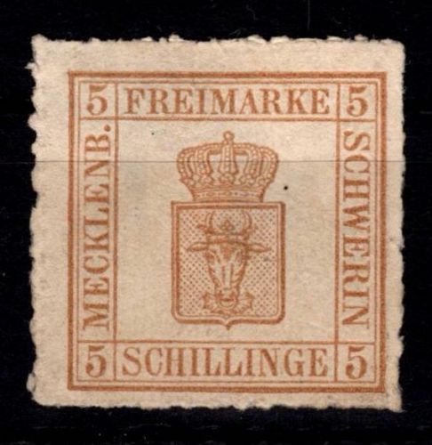 Mecklenburg Schwerin 8 y ohne Gummi geprüft Berger BPP, dünne Stelle #DBA88