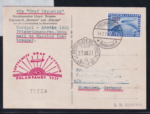 Deutsches Reich 457 auf Postkarte Zeppelinpost #DBT27