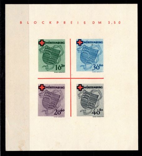Französische Zone Württemberg Block 1 ohne Gummi #ON513