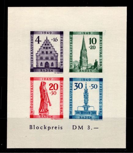 Französische Zone Baden Block 1 B VI postfrisch Abarten #ON521