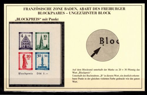 Fr. Zone Baden Block 1 B postfrisch mit Abarten "Punkt unter Blockpreis" #ON523