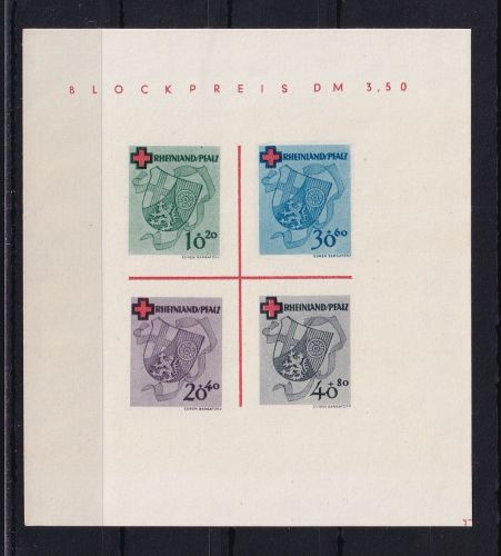 Fr. Zone Rheinland-Pfalz Block 1 ohne Gummi #ON532
