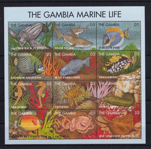 Gambia 2066-2077 postfrisch ZD-Bogen, Meerestiere #OM968