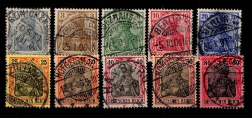 Deutsches Reich 68-77 gestempelt zentrische Vollstempel #DCF09