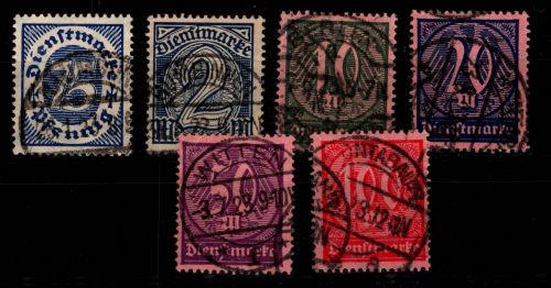 Deutsches Reich Dienstmarken 69-74 gestempelt geprüft Infla #DCF38