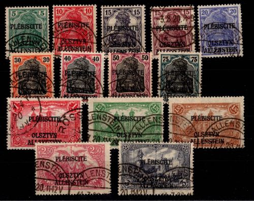 Deutsche Abstimmungsgebiete Allenstein 1-14 gestempelt #DCF56
