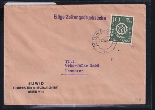 Berlin 138 auf Brief als Einzelfrankatur Eilige Zeitungsdrucksache #DCG33