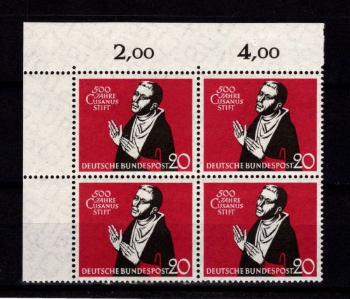 BRD Bund 301 Ecke 1 postfrisch im Eckrandviererblock #DBS15
