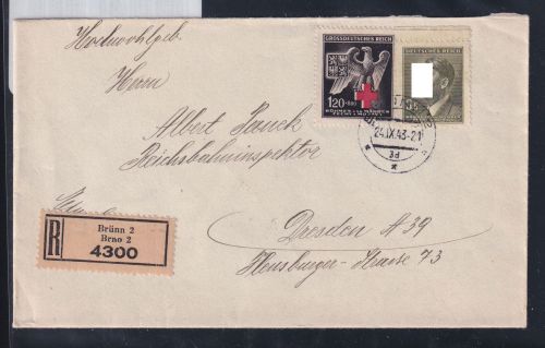 Böhmen und Mähren 102, 132 auf Brief Einschreiben Brünn #DCD25