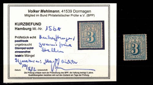 Hamburg 15 b mit Falz Kurzbefund Mehlmann BPP #DCB02