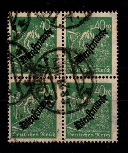 Deutsches Reich Dienstmarken 77 b gestempelt im 4er Block, gepr. Oechsner #DBZ35