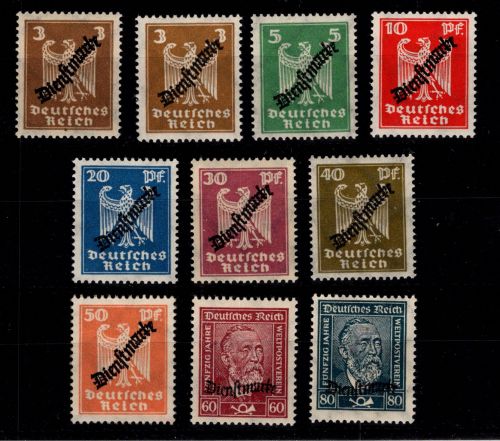 Deutsches Reich Dienstmarken 105 a,b-113 postfrisch 105 b geprüft Peschl #DBZ36