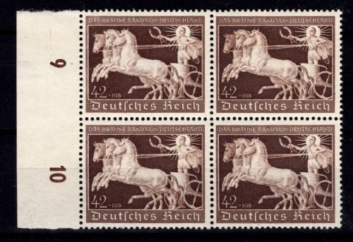 Deutsches Reich 747 postfrisch 4er Block vom UR, senkrecht gefaltet #DBY16