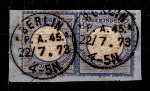 Deutsches Reich 20 gestempelt als Paar, K1 Berlin, KBHW 639 #DBY99