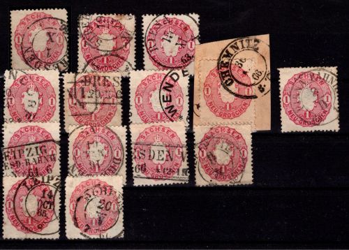 Sachsen 16 gestempelt 14 x als Stempellot #DCU16