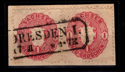 Sachsen 16 gestempelt als Paar auf Briefstück #DCU22