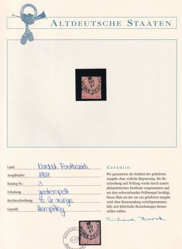 Norddeutscher Bund 3 gestempelt Borek Garantie #DCW96