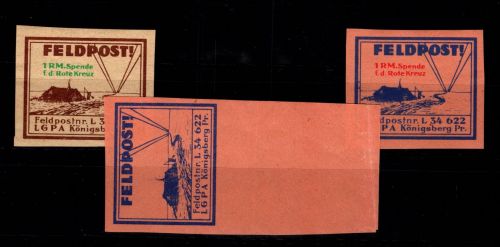 3 Feldpost Vignetten Königsberg Spende Rotes Kreuz postfrisch #DCM46