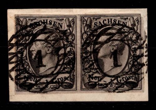 Sachsen 8 gestempelt Nr 1 "Dresden" als Paar #DCS85