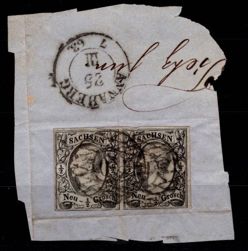 Sachsen 8 gestempelt als Paar auf Briefstück #DCS86