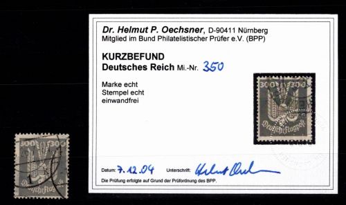 Deutsches Reich 350 gestempelt Kurzbefund Oechsner BPP #DCB75