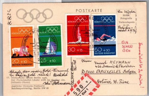 BRD Bund 719-722 auf Postkarte Nr 17 der Olympischen Spiele 1936 #DDL00