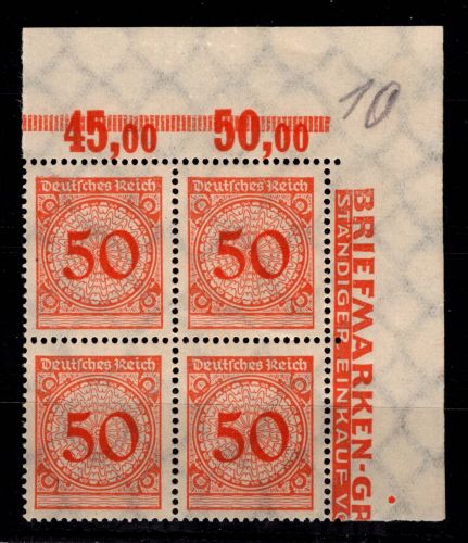 Deutsches Reich 342 P OR B postfrisch als 4er Block vom Eckrand #DDN15