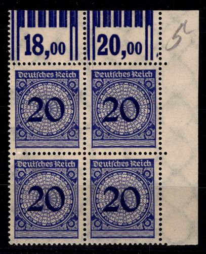 Deutsches Reich 341 W OR postfrisch als 4er Block vom Eckrand #DDN16