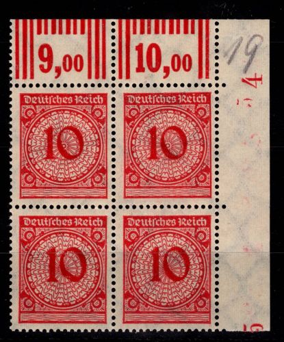 Deutsches Reich 340 W OR postfrisch als 4er Block vom Eckrand #DDN17