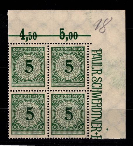 Deutsches Reich 339 P OR C postfrisch als 4er Block vom Eckrand #DDN18