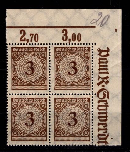 Deutsches Reich 338 P OR C postfrisch als 4er Block vom Eckrand #DDN19