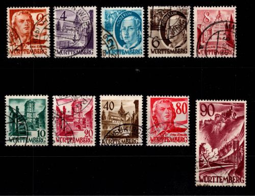 Französische Zone Württemberg 28-37 gestempelt 37 geprüft Schlegel BPP #DDN36