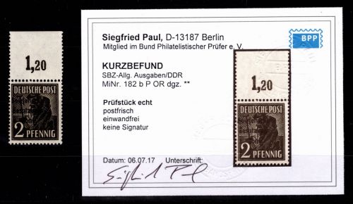 SBZ 182 b P OR dgz postfrisch Kurzbefund Paul BPP #DDN44